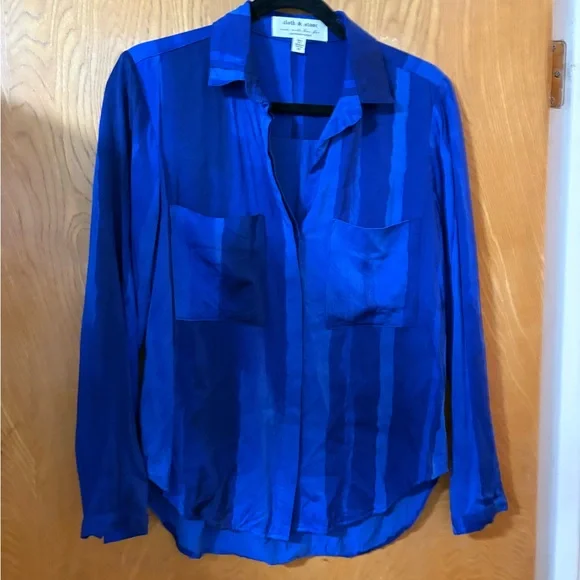 Anthropologie Cloth & Stone royal Blue Button Down Shirt XS - Picture 2 of 10
